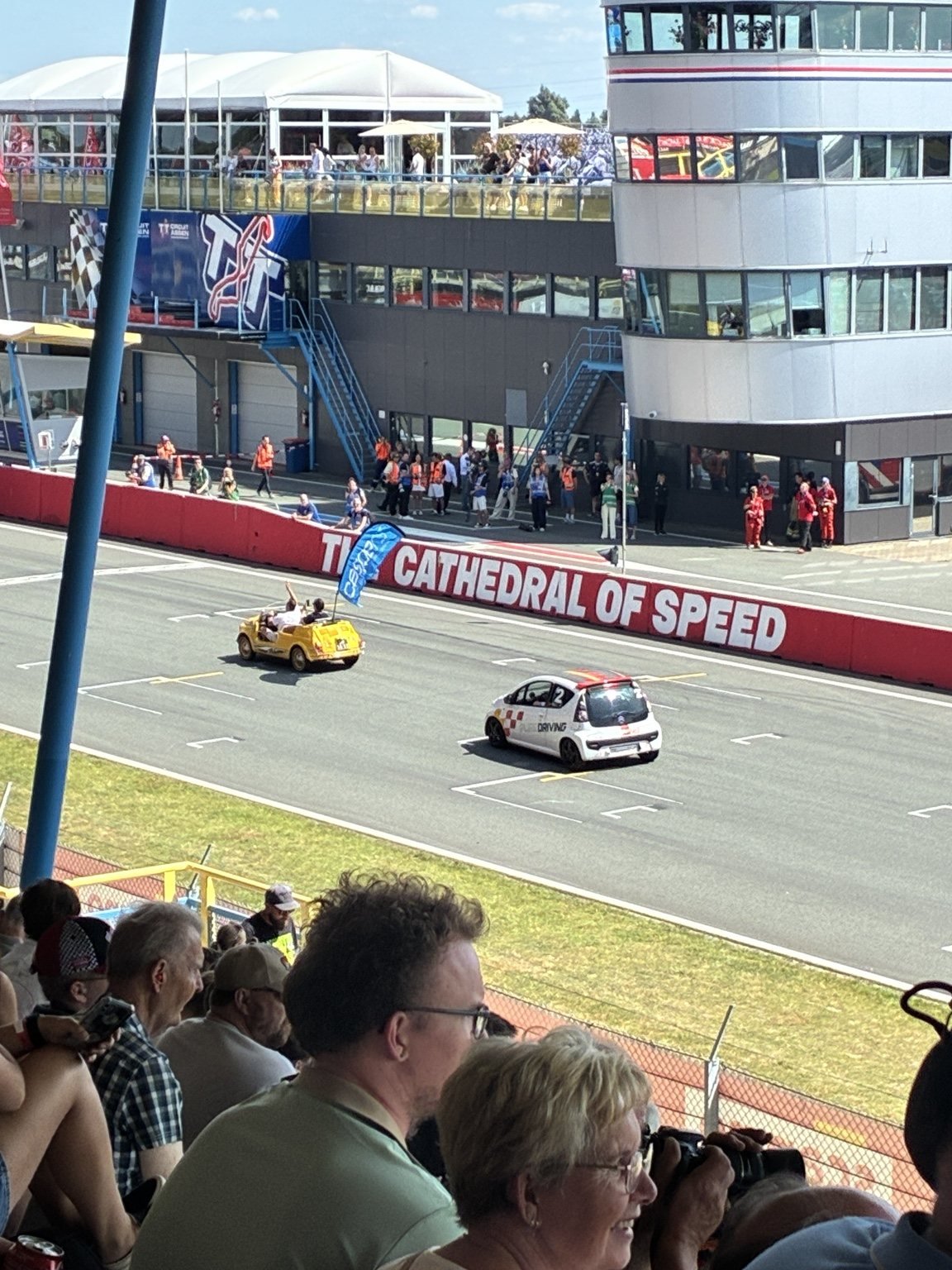 TT Assen trackside reference with Cathedral of Speed signage
