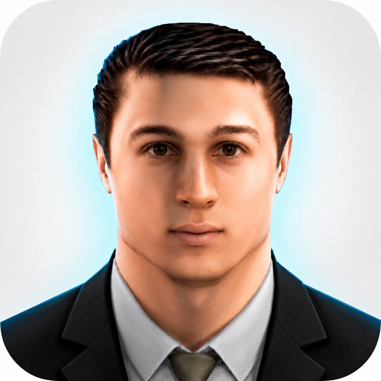 Refined Hossie portrait with cyan glow