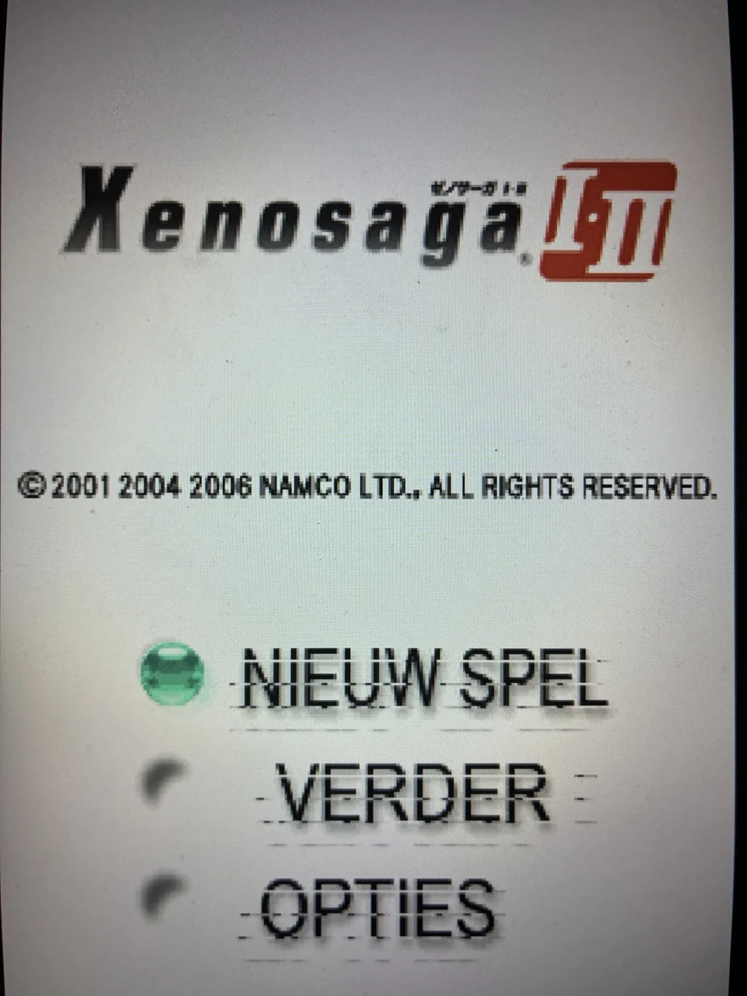 Dutch main title menu: NIEUW SPEL / VERDER / OPTIES